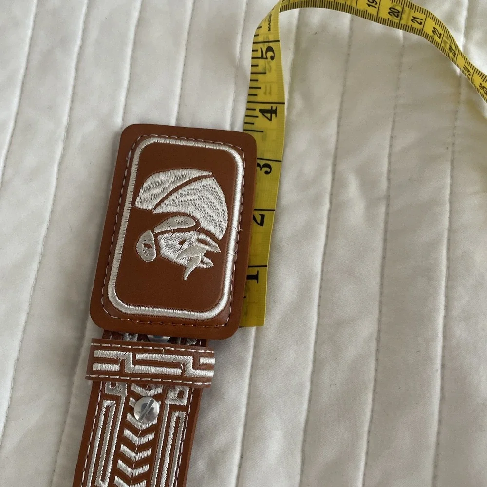 Men's New Leather Embroidered Cowboy Belt Western Cowboy Belt, Or Womens Size 42